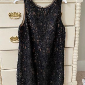 Black and tan lace and shimmer dress